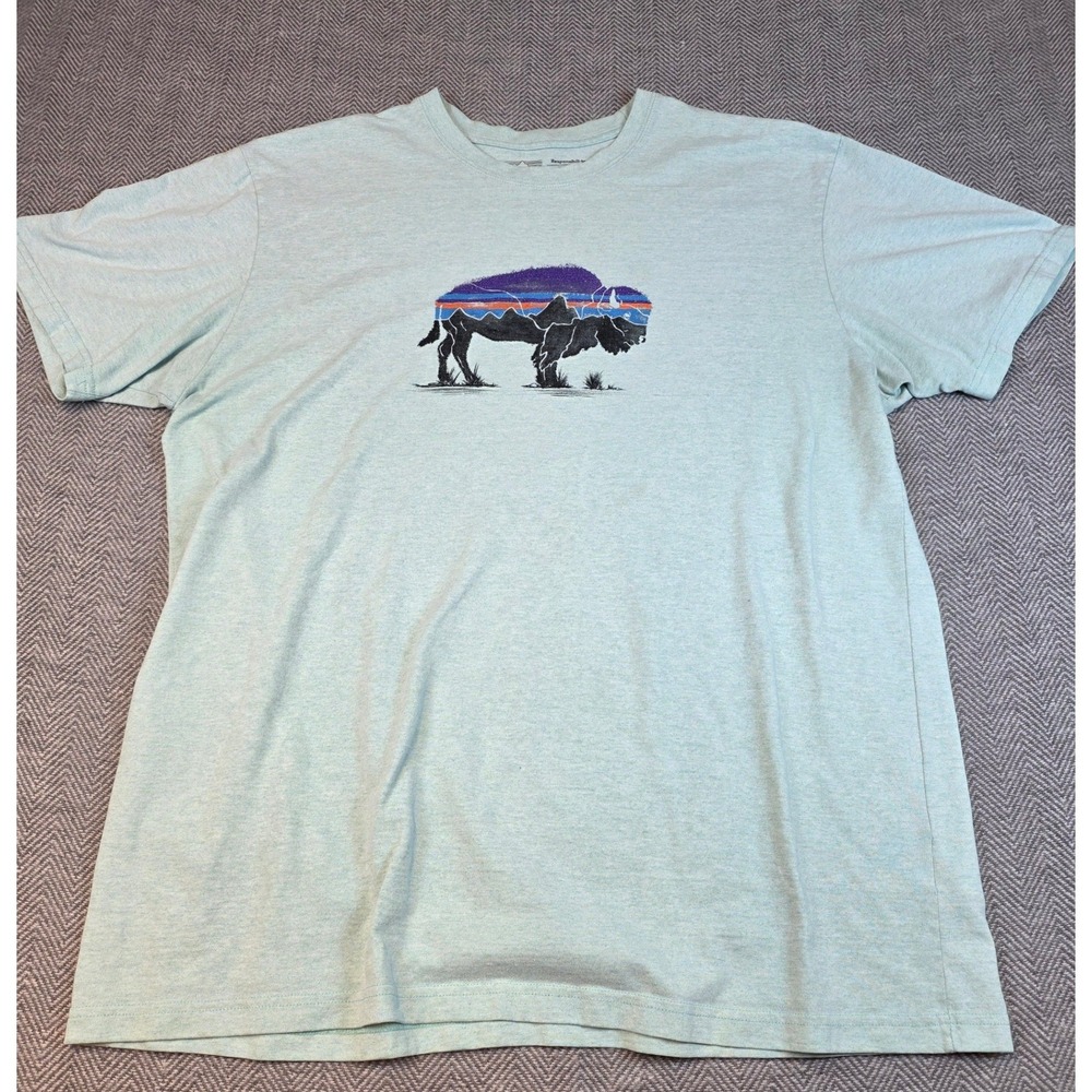 Patagonia Responsibili-Tee Mens XL Light Blue Buffalo Bison Graphic T-Shirt - Picture 8 of 11